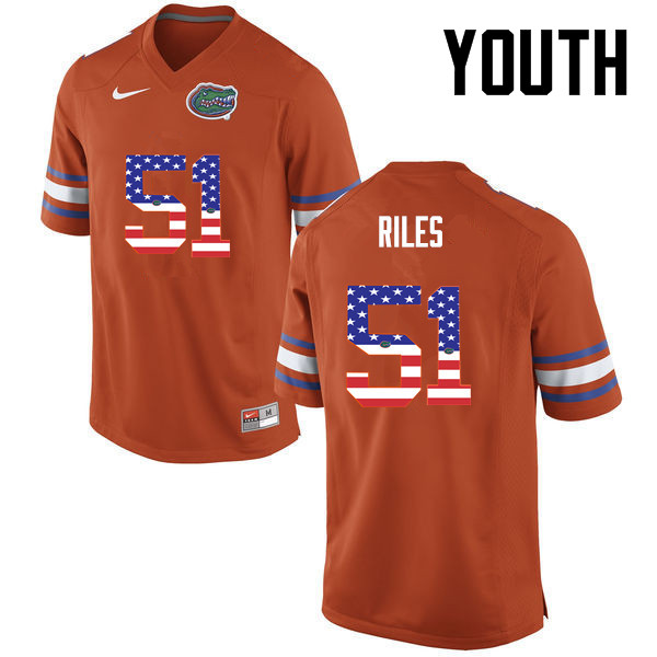 Youth Florida Gators #51 Antonio Riles College Football USA Flag Fashion Jerseys-Orange - Click Image to Close